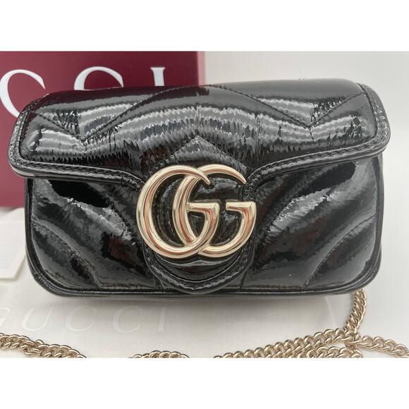 NEW!  GUCCI BLACK PATENT LEATHER MARMONT GG CROSSBODY BAG PURSE BOX AUTHENTIC - Picture 5 of 13
